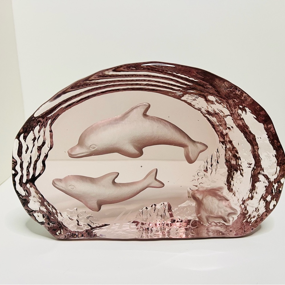 Pink Dolphins and Turtle Glass Sculpture (Hawaii)